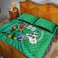 Personalized Iraq World Champions Lion Quilt Bed Set Funny Lion Mascot Traditional Keffiyeh