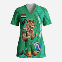 Personalized Iraq World Champions Lion Scrub Top Funny Lion Mascot Traditional Keffiyeh