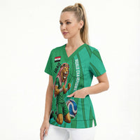 Personalized Iraq World Champions Lion Scrub Top Funny Lion Mascot Traditional Keffiyeh