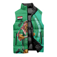 Personalized Iraq World Champions Lion Sleeveless Puffer Jacket Funny Lion Mascot Traditional Keffiyeh