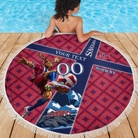 Personalized Norway Soccer Moose Champions Beach Blanket Football Nordic Heritage Mountain Art