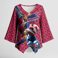 Personalized Norway Soccer Moose Champions Kimono Sleeve Blouse Football Nordic Heritage Mountain Art