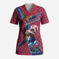 Personalized Norway Soccer Moose Champions Scrub Top Football Nordic Heritage Mountain Art