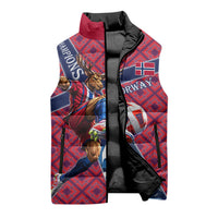 Personalized Norway Soccer Moose Champions Sleeveless Puffer Jacket Football Nordic Heritage Mountain Art