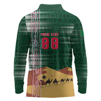 Personalized Algeria Champions Football 2026 Long Sleeve Polo Shirt Fennec Fox Victory Mascot - Traditional Berber Pattern