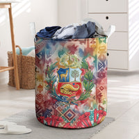 Peru National Emblem Marinera Laundry Basket Watercolor Splash Inca Pattern