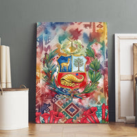 Peru National Emblem Marinera Canvas Wall Art Watercolor Splash Inca Pattern