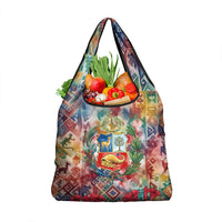 Peru National Emblem Marinera Grocery Bag Watercolor Splash Inca Pattern