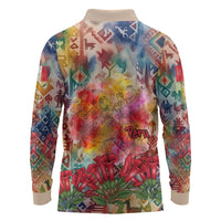 Peru National Emblem Marinera Long Sleeve Polo Shirt Watercolor Splash Inca Pattern
