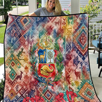 Peru National Emblem Marinera Quilt Watercolor Splash Inca Pattern