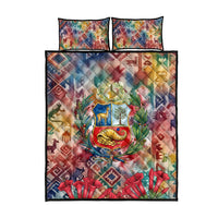Peru National Emblem Marinera Quilt Bed Set Watercolor Splash Inca Pattern