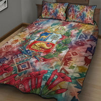Peru National Emblem Marinera Quilt Bed Set Watercolor Splash Inca Pattern