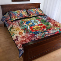 Peru National Emblem Marinera Quilt Bed Set Watercolor Splash Inca Pattern
