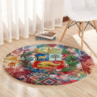 Peru National Emblem Marinera Round Carpet Watercolor Splash Inca Pattern