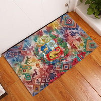 Peru National Emblem Marinera Rubber Doormat Watercolor Splash Inca Pattern