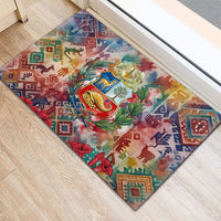 Peru National Emblem Marinera Rubber Doormat Watercolor Splash Inca Pattern