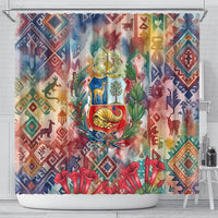 Peru National Emblem Marinera Shower Curtain Watercolor Splash Inca Pattern