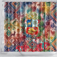 Peru National Emblem Marinera Shower Curtain Watercolor Splash Inca Pattern