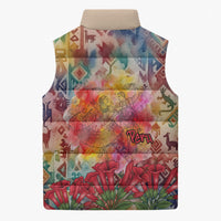 Peru National Emblem Marinera Sleeveless Puffer Jacket Watercolor Splash Inca Pattern