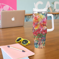Peru National Emblem Marinera Tumbler With Handle Watercolor Splash Inca Pattern