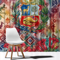 Peru National Emblem Marinera Window Curtain Watercolor Splash Inca Pattern