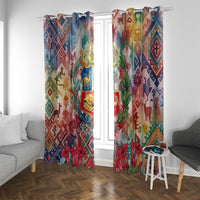 Peru National Emblem Marinera Window Curtain Watercolor Splash Inca Pattern