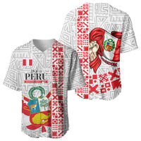 Peru Independence Day Baseball Jersey Peruvian Flag Coat of Arms Inca Pattern