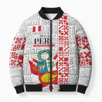 Peru Independence Day Bomber Puffer Jacket Peruvian Flag Coat of Arms Inca Pattern