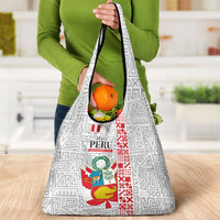 Peru Independence Day Grocery Bag Peruvian Flag Coat of Arms Inca Pattern