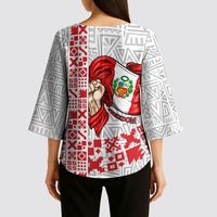Peru Independence Day Kimono Sleeve Blouse Peruvian Flag Coat of Arms Inca Pattern