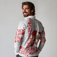 Peru Independence Day Long Sleeve Polo Shirt Peruvian Flag Coat of Arms Inca Pattern