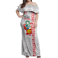 Peru Independence Day Off Shoulder Maxi Dress Peruvian Flag Coat of Arms Inca Pattern
