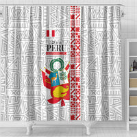 Peru Independence Day Shower Curtain Peruvian Flag Coat of Arms Inca Pattern