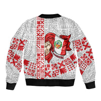 Peru Independence Day Sleeve Zip Bomber Jacket Peruvian Flag Coat of Arms Inca Pattern