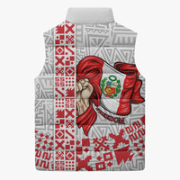 Peru Independence Day Sleeveless Puffer Jacket Peruvian Flag Coat of Arms Inca Pattern