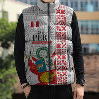 Peru Independence Day Sleeveless Puffer Jacket Peruvian Flag Coat of Arms Inca Pattern