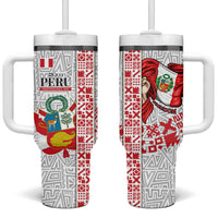 Peru Independence Day Tumbler With Handle Peruvian Flag Coat of Arms Inca Pattern