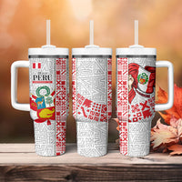 Peru Independence Day Tumbler With Handle Peruvian Flag Coat of Arms Inca Pattern
