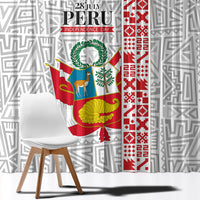 Peru Independence Day Window Curtain Peruvian Flag Coat of Arms Inca Pattern