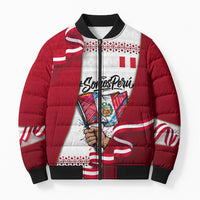 Somos Peru Independence Day Bomber Puffer Jacket Inti Sun God Andean Condor Tribal