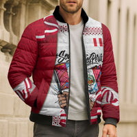 Somos Peru Independence Day Bomber Puffer Jacket Inti Sun God Andean Condor Tribal