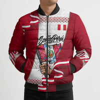 Somos Peru Independence Day Bomber Puffer Jacket Inti Sun God Andean Condor Tribal