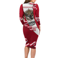 Somos Peru Independence Day Long Sleeve Bodycon Dress Inti Sun God Andean Condor Tribal