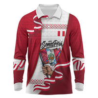 Somos Peru Independence Day Long Sleeve Polo Shirt Inti Sun God Andean Condor Tribal