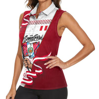Somos Peru Independence Day Women Sleeveless Polo Shirt Inti Sun God Andean Condor Tribal