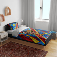 DR Congo Patrice Lumumba Football Victory Bedding Set African Pride Leopard And Flag
