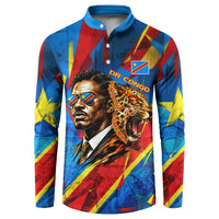 DR Congo Patrice Lumumba Football Victory Button Sweatshirt African Pride Leopard And Flag