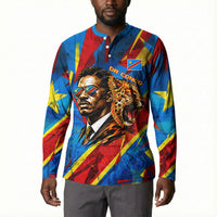 DR Congo Patrice Lumumba Football Victory Button Sweatshirt African Pride Leopard And Flag