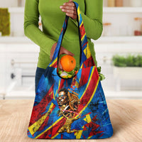 DR Congo Patrice Lumumba Football Victory Grocery Bag African Pride Leopard And Flag