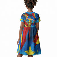 DR Congo Patrice Lumumba Football Victory Kid Short Sleeve Dress African Pride Leopard And Flag